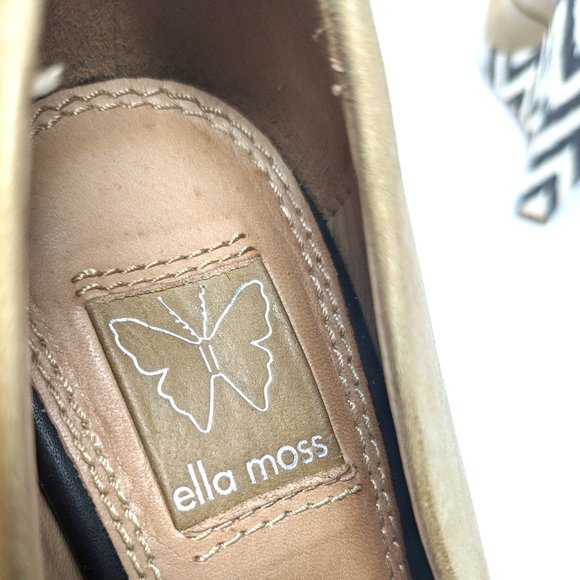 Ella Moss Womens 5.5 Platform Wedge Heels Leather Shoes Pumps Chevron Tan - Picture 8 of 10